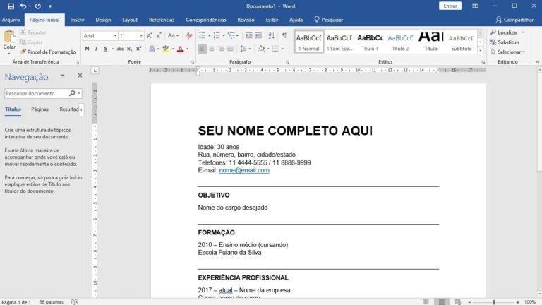 Modelo de Curriculum Vitae em Portugu&ecirc;s para Word
